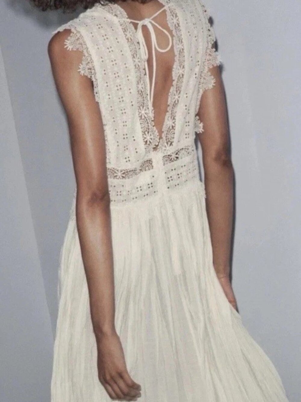 ZARA ZW Collection Ecru Strappy Lace Midi Dress Sz M Bloggers Fave 6895/249 NWT - Picture 4 of 16